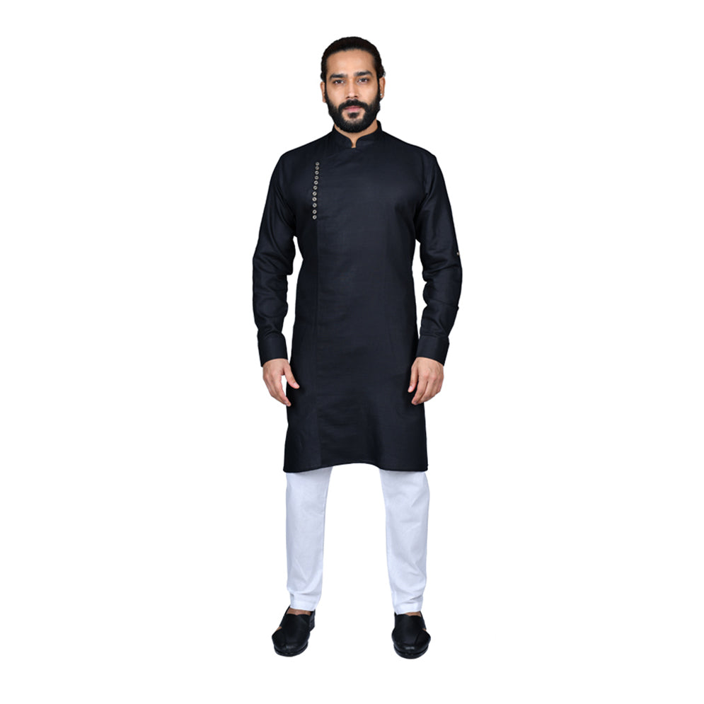 Ajay Arvindbhai Khatri Men's Executive Cotton Regular Stylish kurta Black Colour