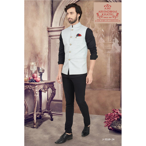 Attractive Grey Color Nehru Jacket Set