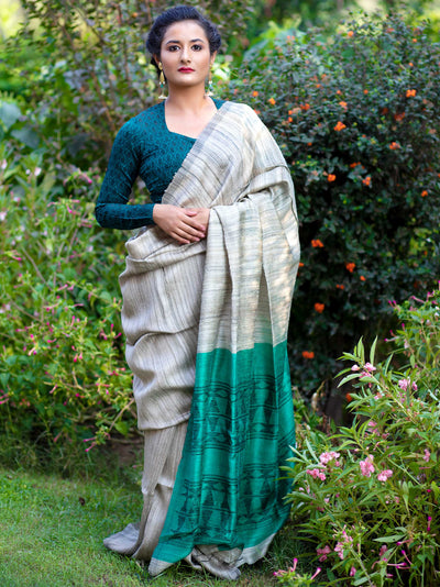 Self Design Bollywood Tannt Handloom Tussar Jamdani Saree (Best Quality)