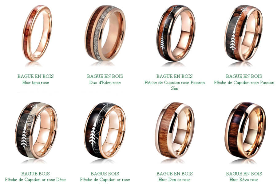 collection de bague en bois rose