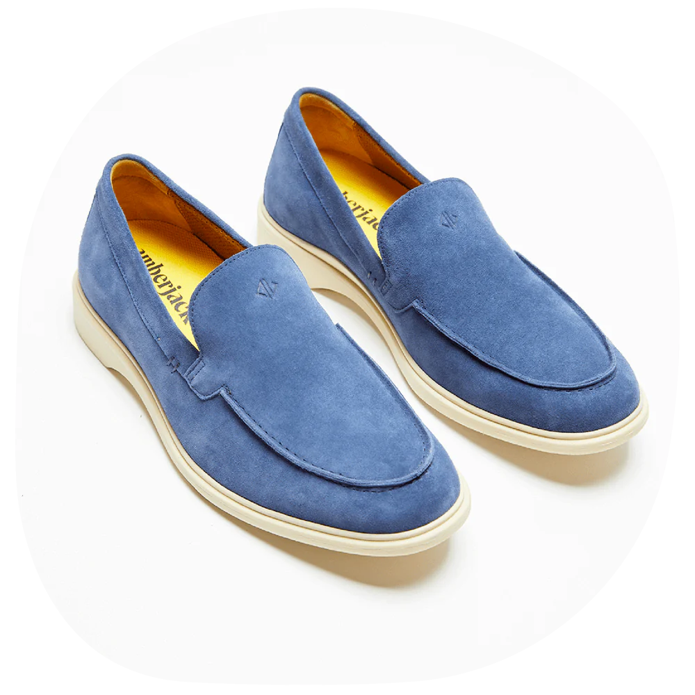 The Loafer suede series men’s dress shoes in cobalt blue from Amberjack