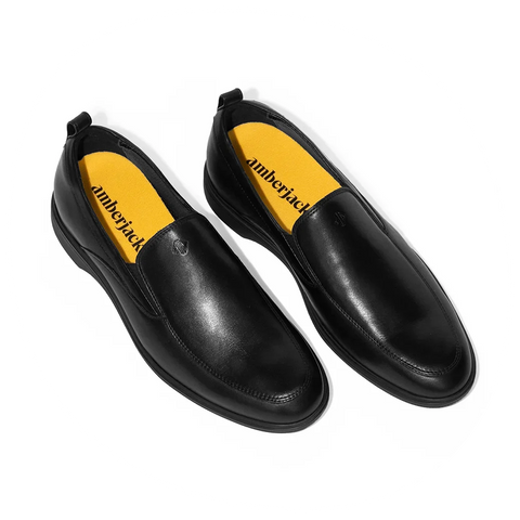 Black slip-on dress shoes for plantar fasciitis