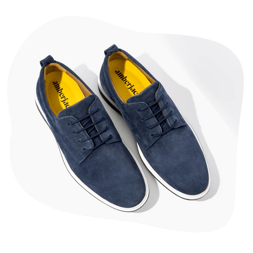 Cobalt-blue men’s suede dress shoes from Amberjack