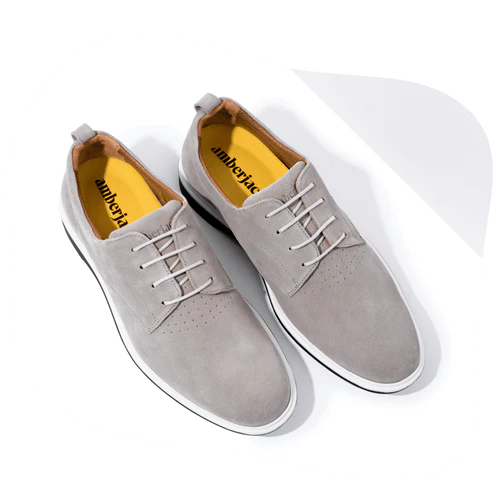 Stone-gray men’s suede dress shoes from Amberjack