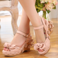 Flower bow wedge with high heel platform shoes