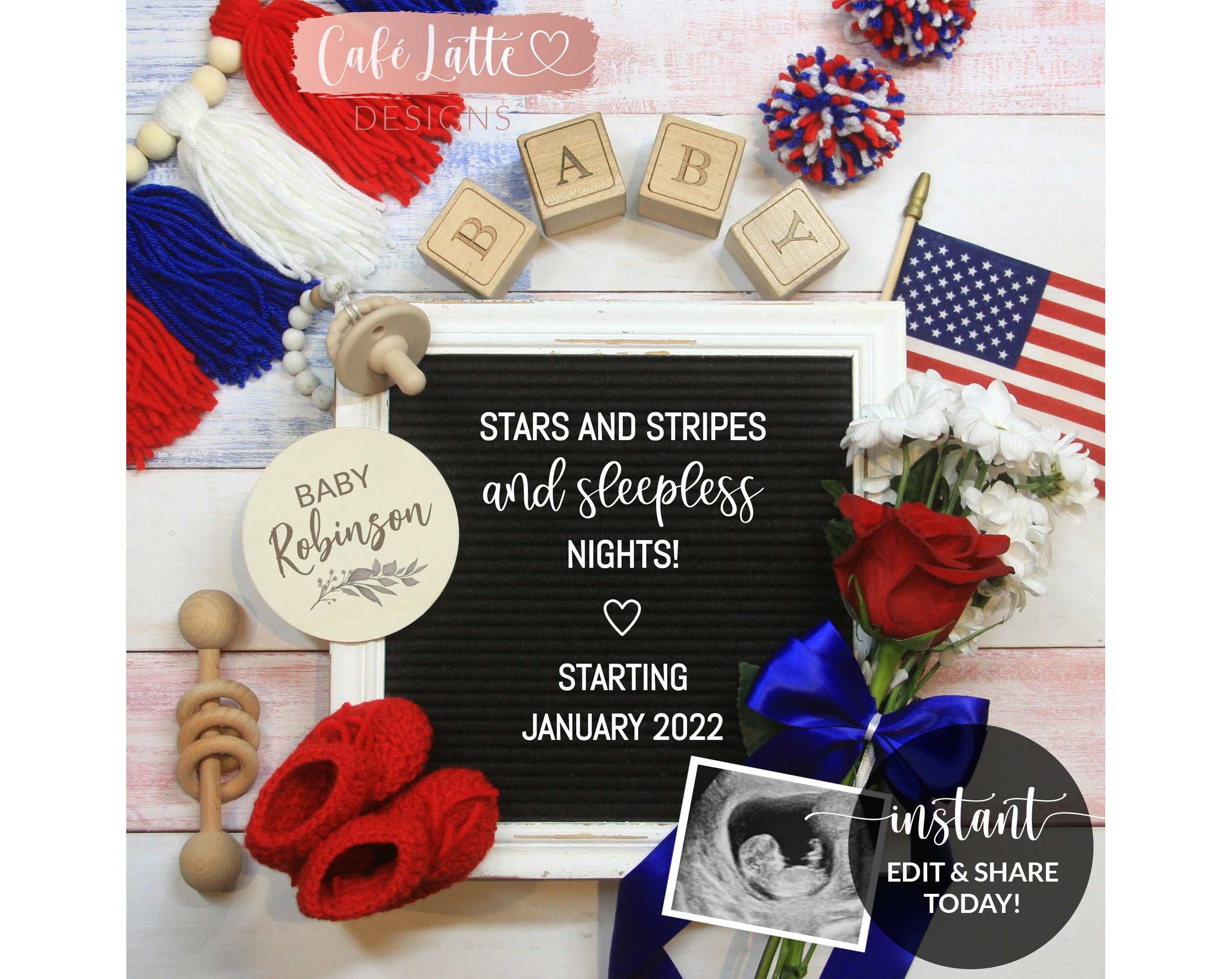 Download Editable Pregnancy Announcement Social Media Stars And Stripes And Sl Cafe Latte Designs