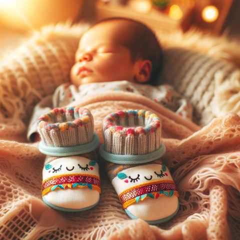 baby with baby shoes sleeping