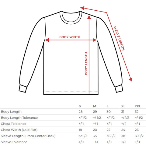 long sleeve size chart