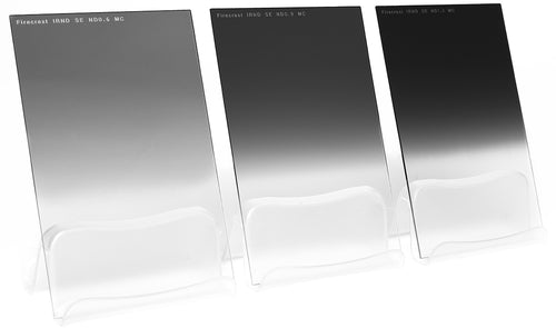 Three Formatt Hitech Graduated IRND filters lined up according to desnity strength