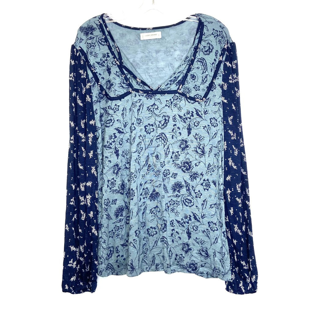 Lucky Brand Women's V Neck Short Sleeve Top Navy Floral Blue - $49 (28% Off  Retail) New With Tags - From E