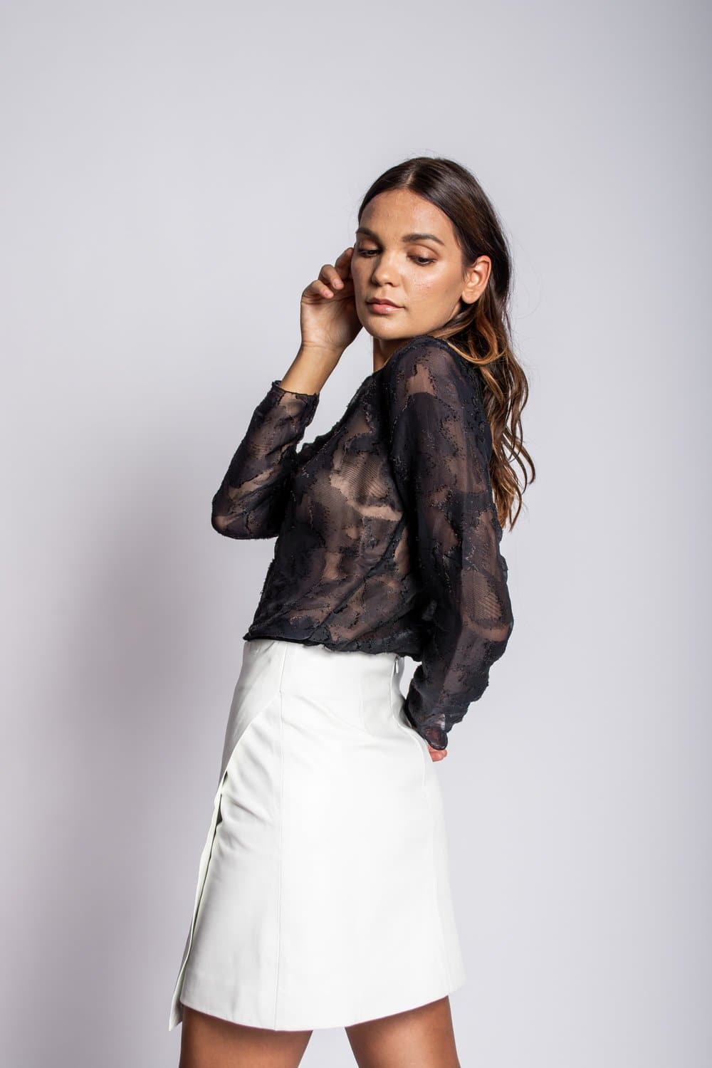 white lace leather skirt