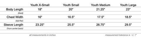 Children's Hoodies Size Chart