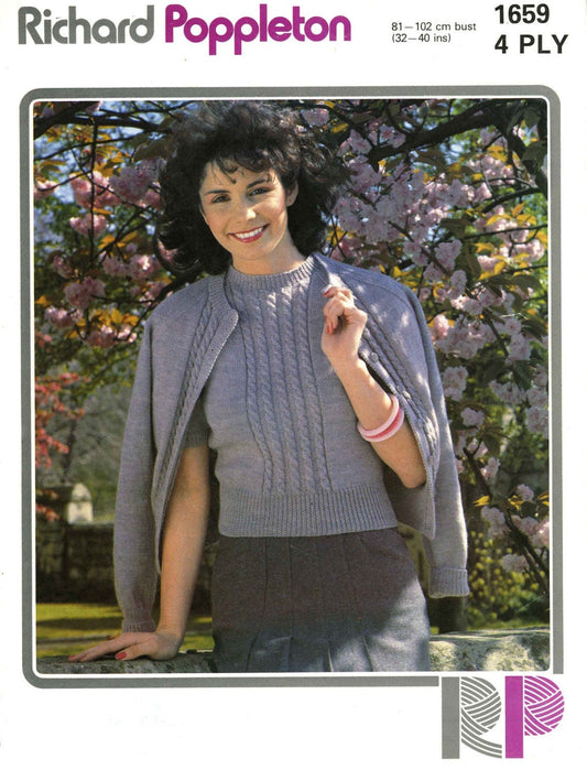 Ladies Twin Set, Cardigan and Jumper, 32-38 Bust, 4ply, 80s