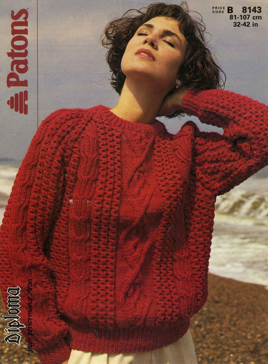 Patons Adult Pattern 5010, Ladies Patterned Sweater, Dk Pattern , Knitting  Patterns , Ladies Aran Style Jumper , Dk Sweater Knitting Pattern 