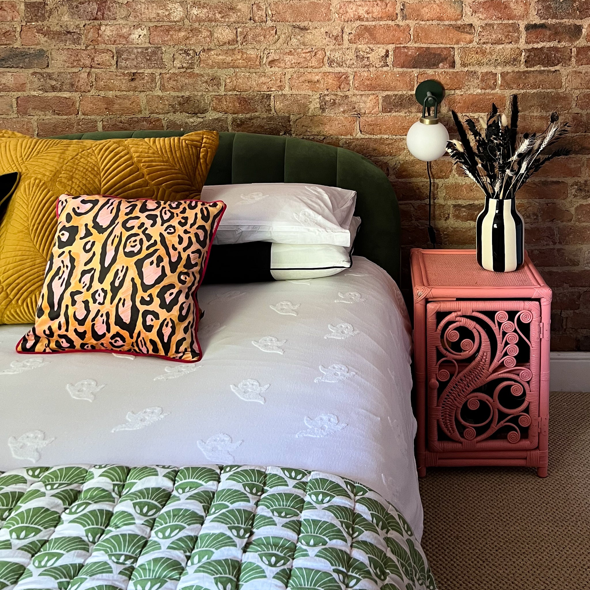 Animal Instinct cushion ochre and pink bedroom @colourfulleopard .jpg__PID:b7793262-69e7-41bb-a532-57f2b7f4ba48