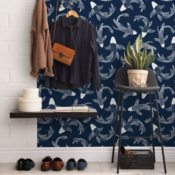 Tropic Like It's Hot Wallpaper in Indigo Blue and Tropical Green