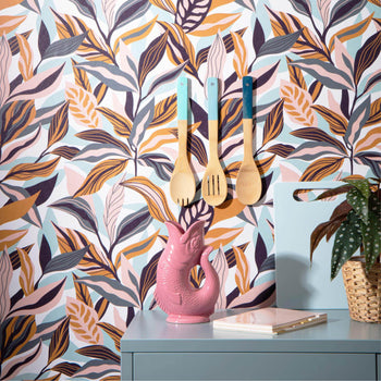 Wild Thing Wallpaper in Dove Grey, Tangerine and Peach