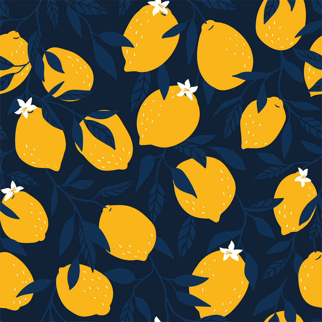 Freshly Squeezed Wallpaper in Midnight Blue and Lemon Yellow | Lust Home