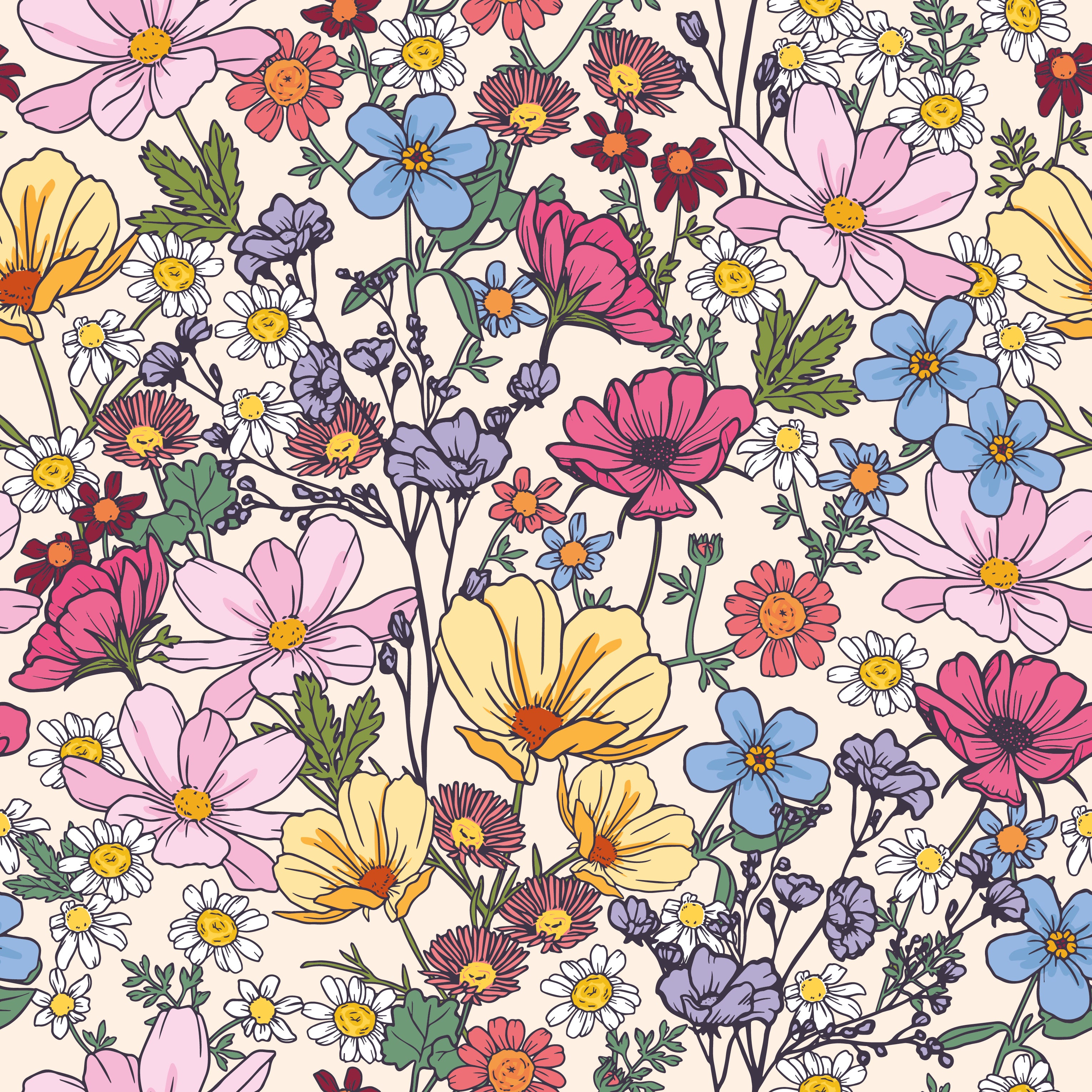 She's a Wildflower Wallpaper in Brights - Oh So Daisy X Lust Home