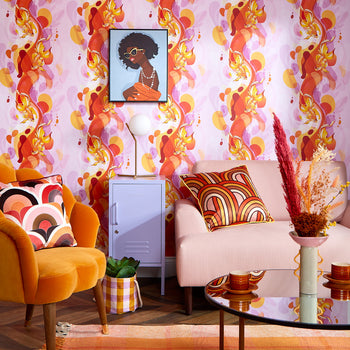 Wild Thing Wallpaper in Dove Grey, Tangerine and Peach