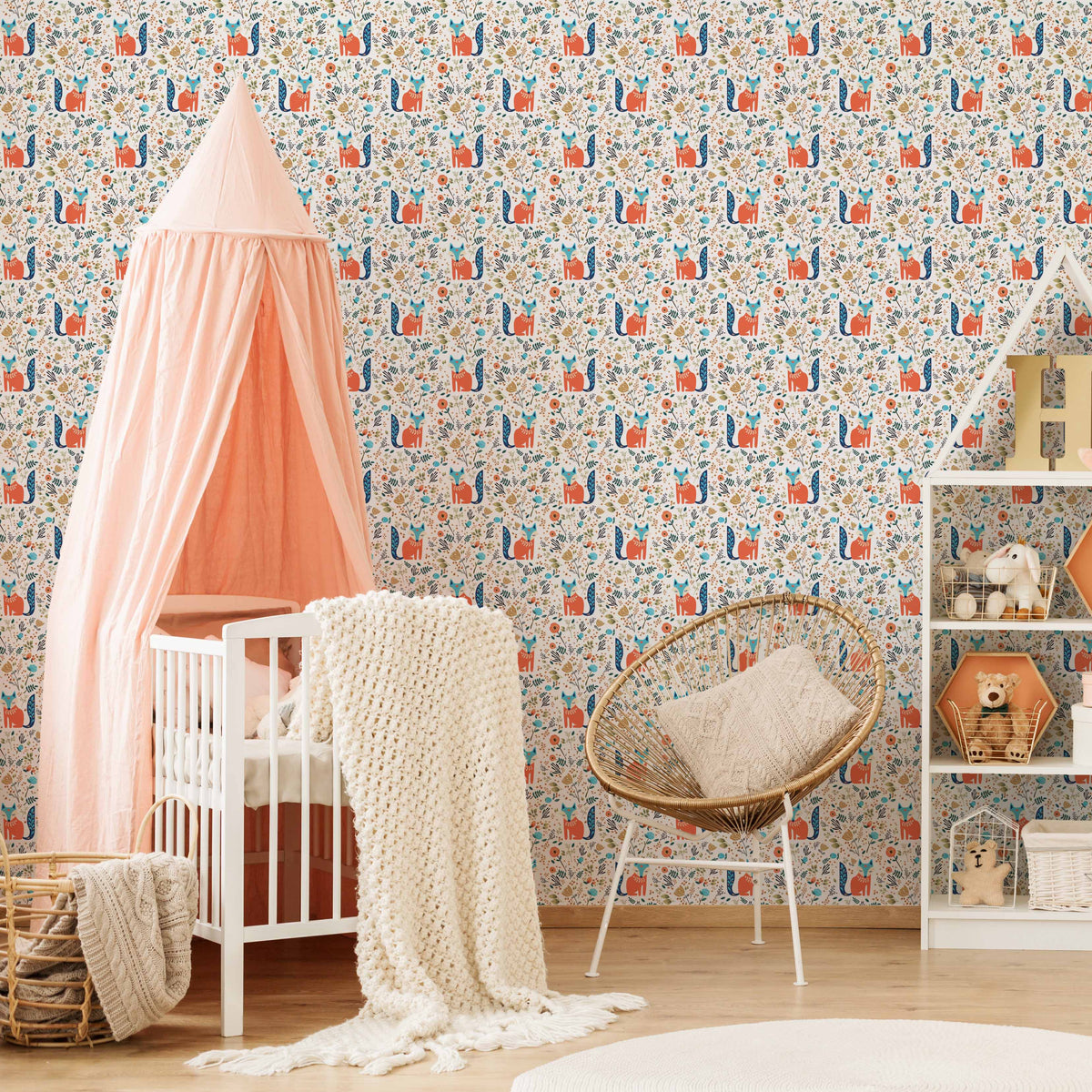 Let's Make A Den Wallpaper in Fox Orange and Sapphire Blue | Lust Home