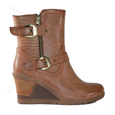 Redz Wedge Ankle Boots - H1192 -Tan 