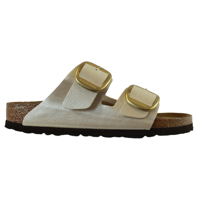 birkenstock white with gold buckle