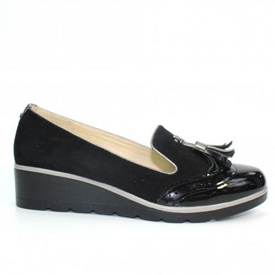 black wedge loafer shoes