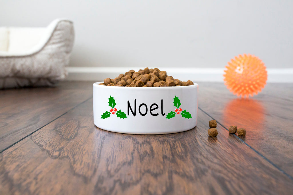 Personalized Christmas Dog Bowl with Name and Holly Berries - Ceramic Dog Bowl for Pets - Ceramic Dog Food Bowl, Pet Bowl, Dog Water Bowl, Dog Food Bowl, Puppy Bowl, Cat Bowl
