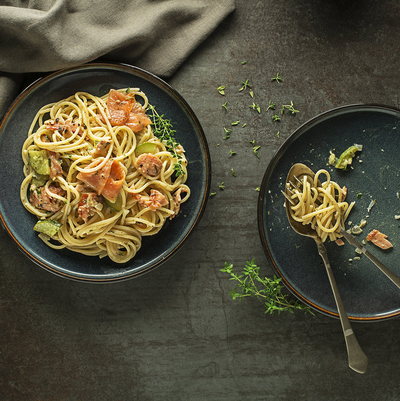 Spaghetti al profumo di zenzero con salmone e zucchine
 