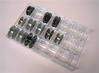 Dritz Bobbin Storage Box - Holds 32 Machine Bobbins - Plastic - Clear Lid 