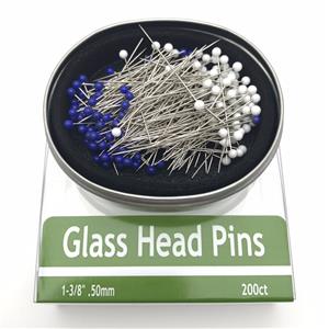 Glass Head Pins - 200 Fine, Sharp 1 3-8