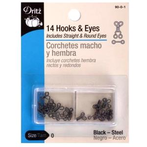 Hook & Eyes Set - Size 0 - 14 Sets/Pack - Black