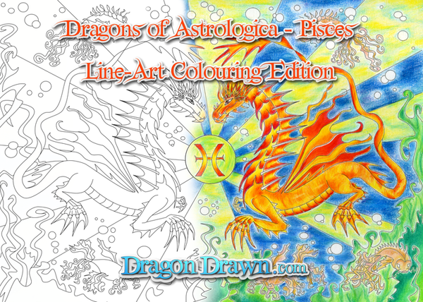 pisces dragon line-art for coloring