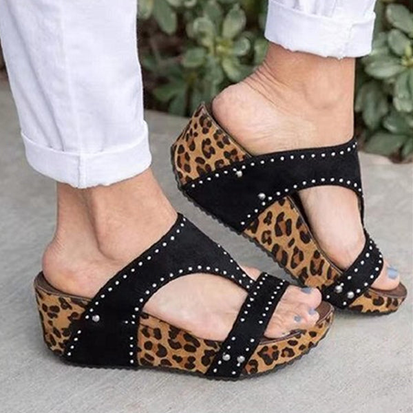 leopard wedge heels