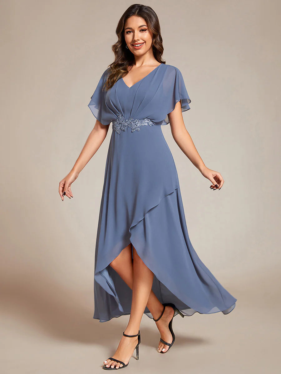Kort klänning  med ärm dusty blue EE02027