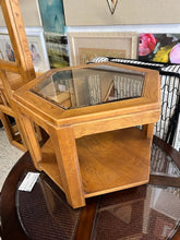 Load image into Gallery viewer, Hexagon Oak End Table with Glass Inserts
