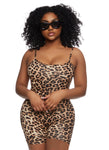 Sleeveless Spaghetti Strap Scoop Neck Animal Leopard Print Romper