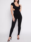 Tall Short Sleeves Sleeves Ribbed Cutout Keyhole Scoop Neck Jumpsuit