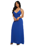 V-neck Sleeveless Spaghetti Strap Ruched Maxi Dress