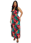 V-neck Sleeveless Floral Print Smocked Maxi Dress