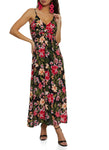 V-neck Sleeveless Floral Print Empire Waistline Maxi Dress