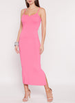 Ribbed Slit Knit Sleeveless Spaghetti Strap Maxi Dress