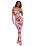 Strapless Sleeveless Animal Floral Print Bodycon Dress/Maxi Dress