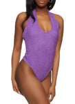 Womens Textured Knit Halter Neck Plunge Bodysuit, ,