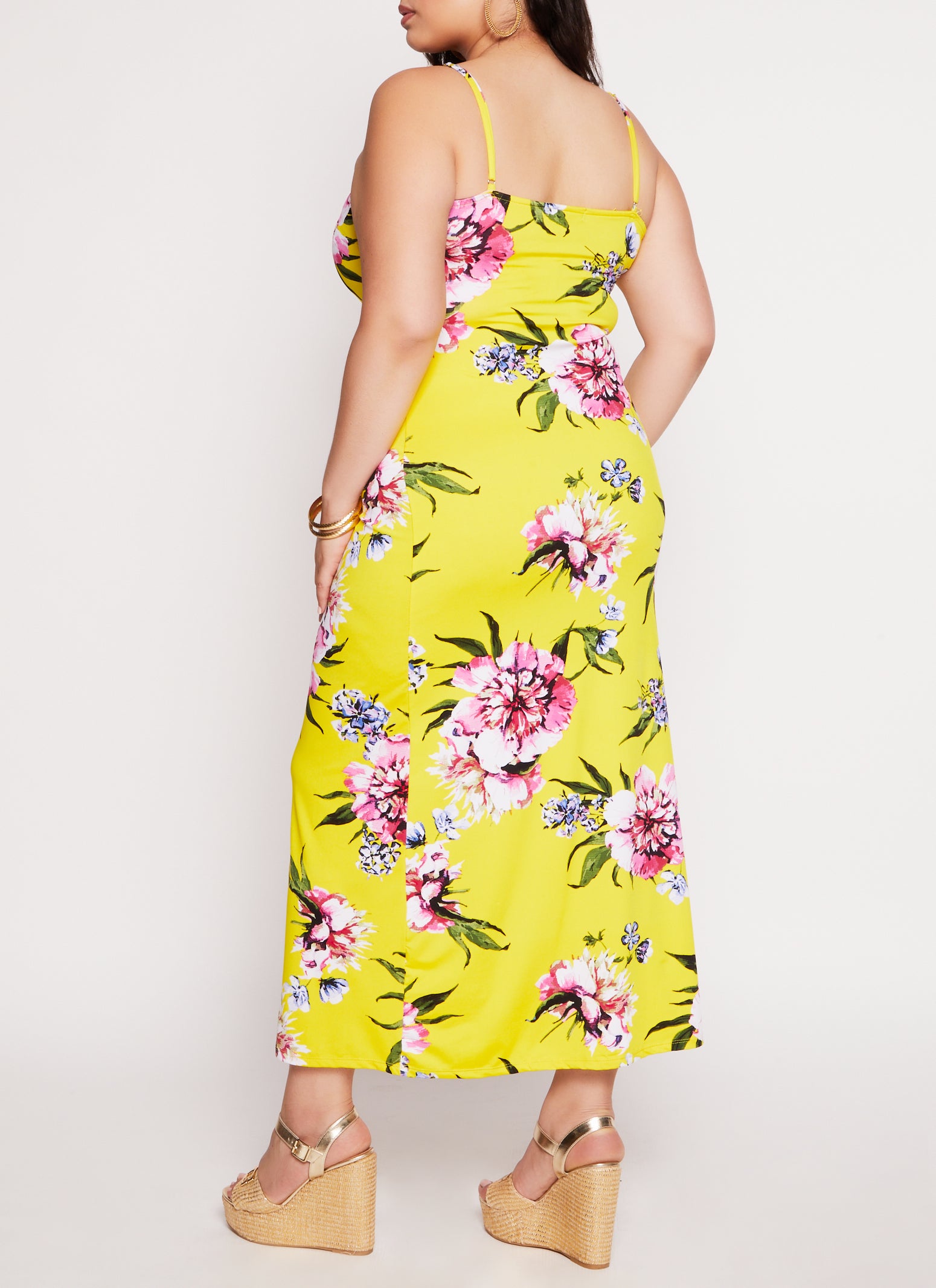 Womens Plus Size Floral Sleeveless Maxi Dress, Yellow, Size 2X