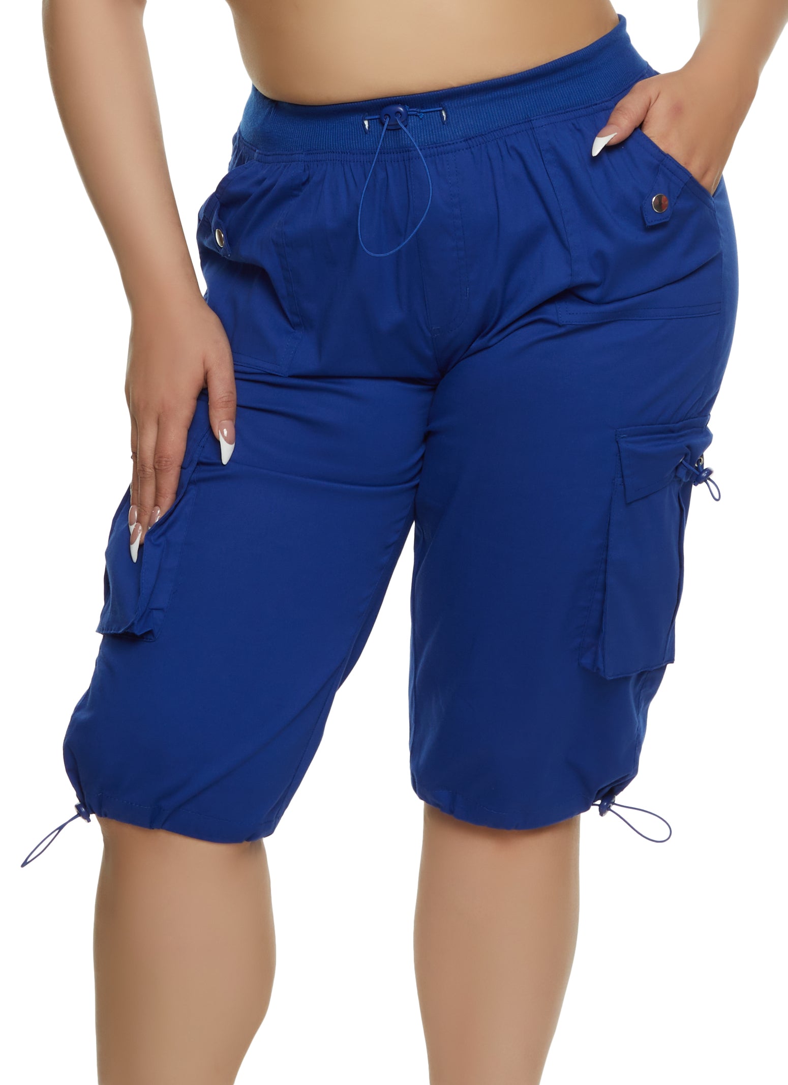 Womens Plus Size Poplin Toggle Drawstring Cargo Shorts, Blue, Size 2X