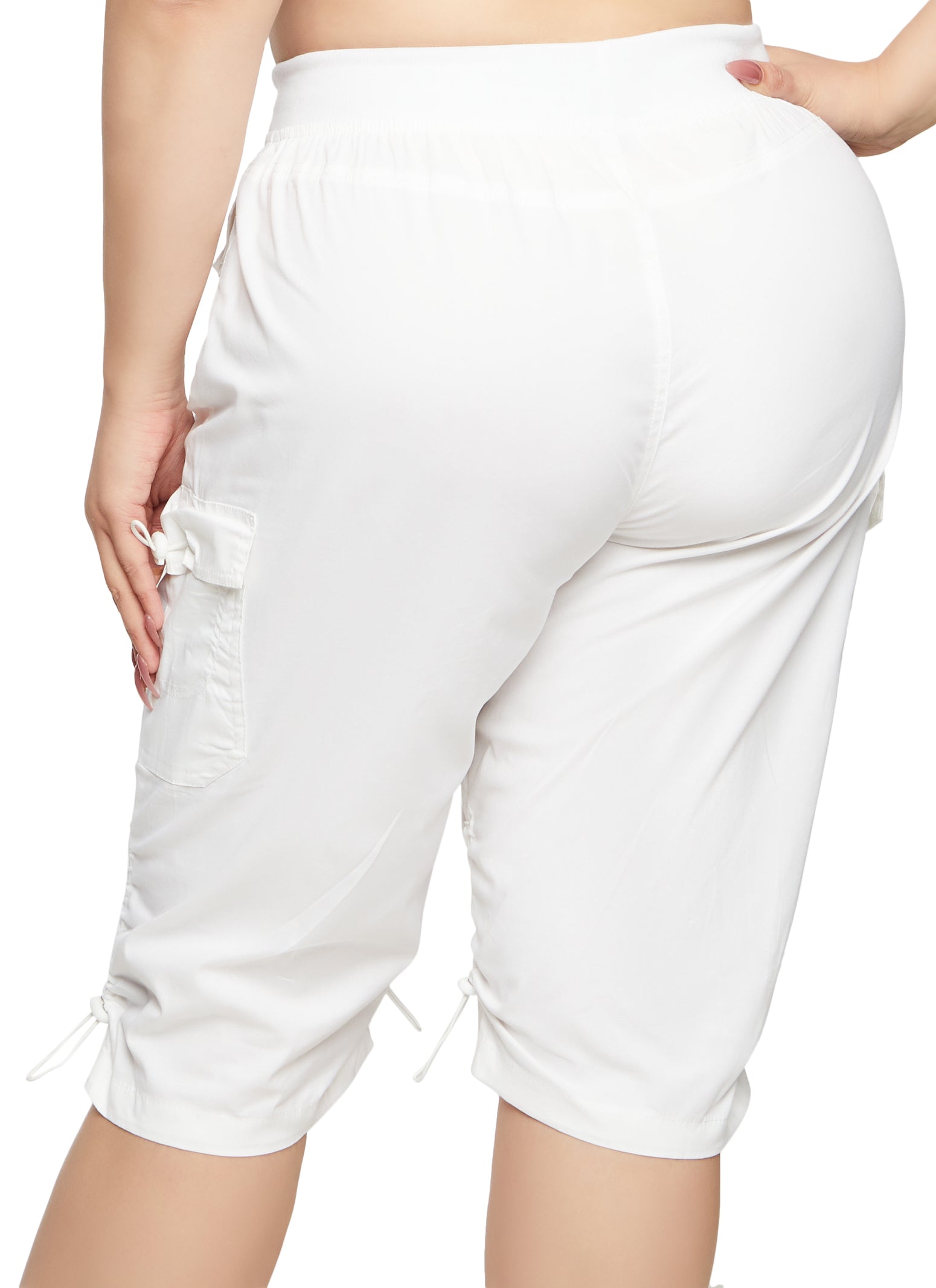 Womens Plus Size Poplin Toggle Drawstring Hem Cargo Shorts, White, Size 3X