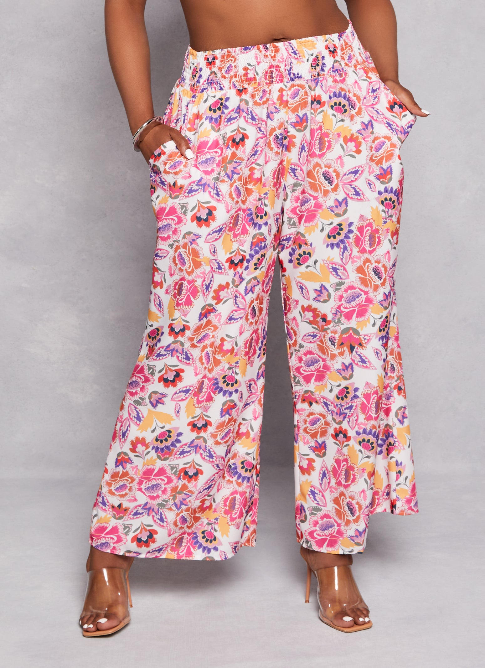 Womens Plus Size Floral Print Palazzo Pants, Multi, Size 3X