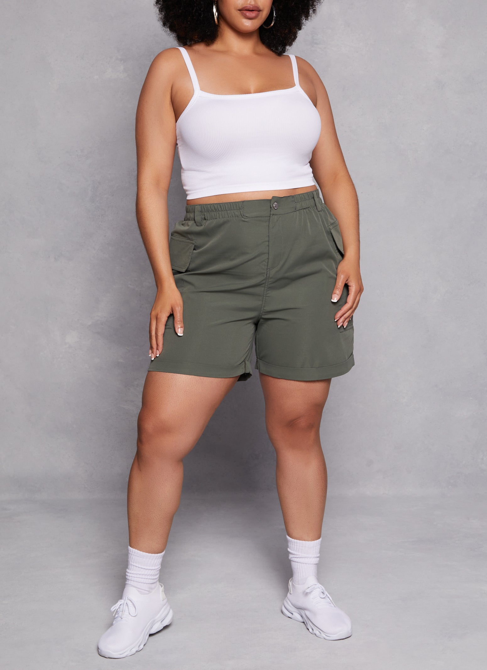 Womens Plus High Waisted Cargo Shorts,